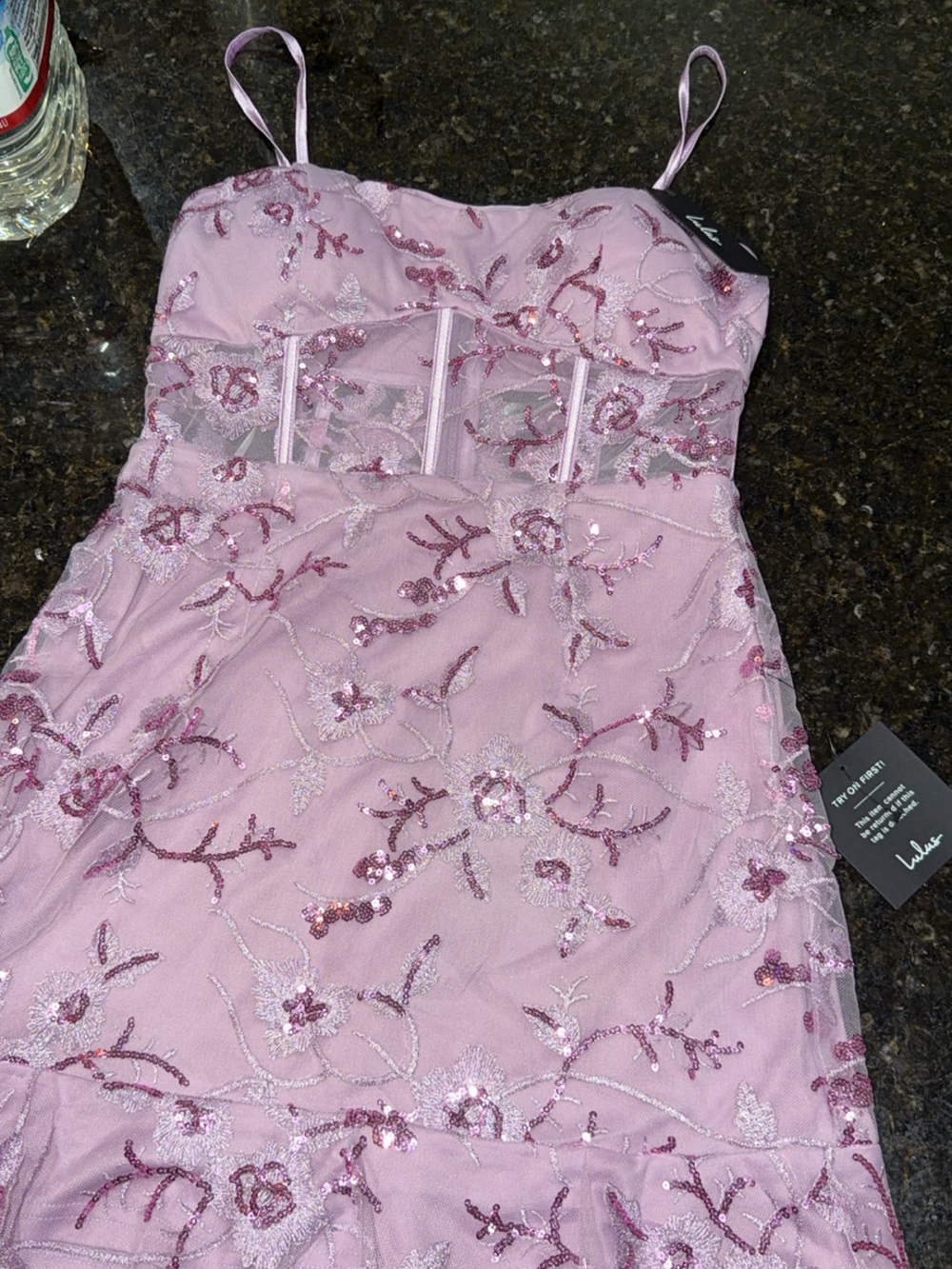 Lulu's Pink Embellished Floral Mesh Midi Dress